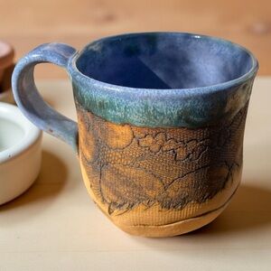 Handcrafted & Signed Blue and Brown Ceramic Mug